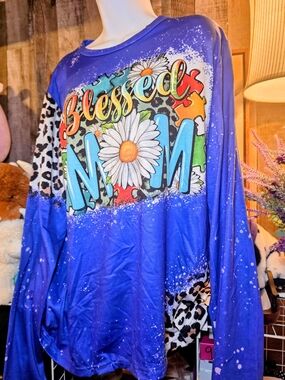 "Blessed Mom" Royal Blue Long Sleeve Graphic Tee